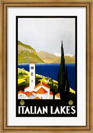 Framed Italian Lakes, travel poster, 1930 Print