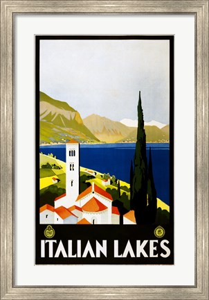 Framed Italian Lakes, travel poster, 1930 Print