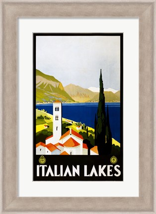 Framed Italian Lakes, travel poster, 1930 Print