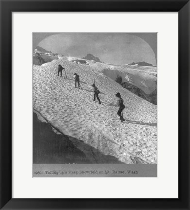 Framed Washington - Mount Rainier Toiling up a steep snowfield Print