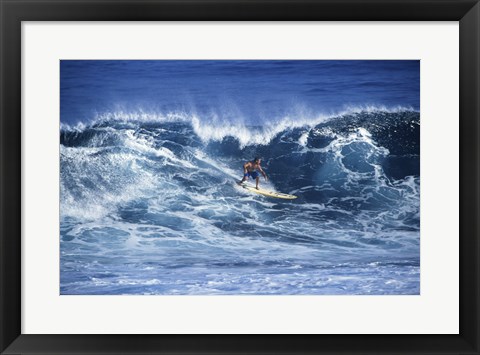 Framed Man Surfing off of the Coast of Hawaii Print