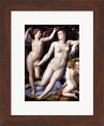 Framed Angelo Bronzino - Venus, Cupid and Envy Print