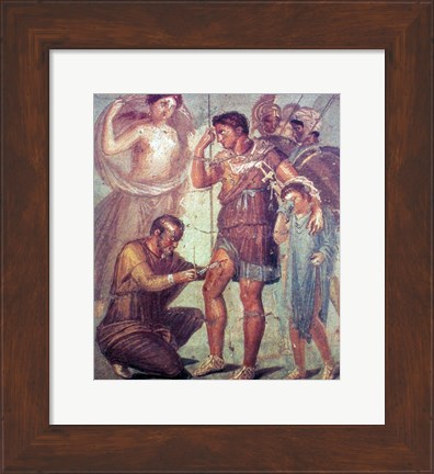 Framed doctor Japyx heals Aeneas, sided by aphrodite mural from Pompeii Print