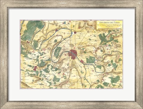 Framed 1780 Bonne Map of the Environs of Paris, France Print