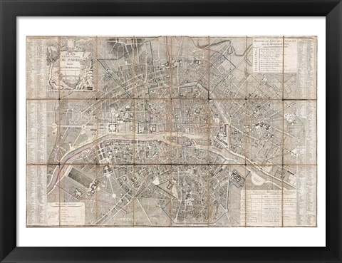 Framed 1797 Jean Map of Paris and the Faubourgs, France Print