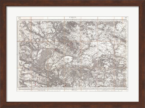 Framed 1852 Depot de Guerre Map of Paris and its Environs, France Print