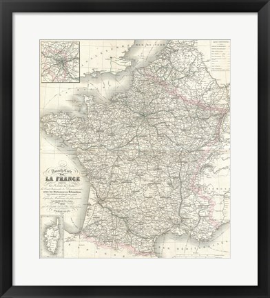 Framed 1852 Levasseur Map of France Print