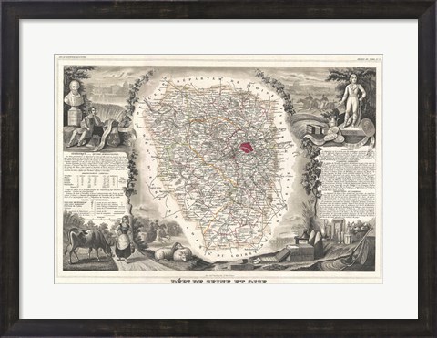 Framed 1852 Levasseur Map of Seine et Oise Print