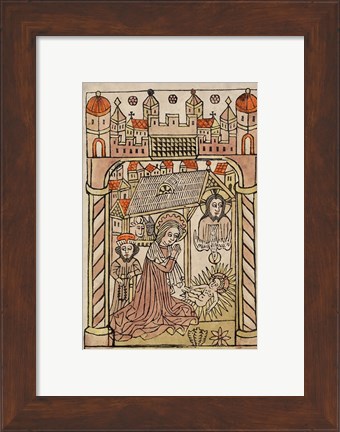 Framed Nativity Scene with Depiction of Trinity Print