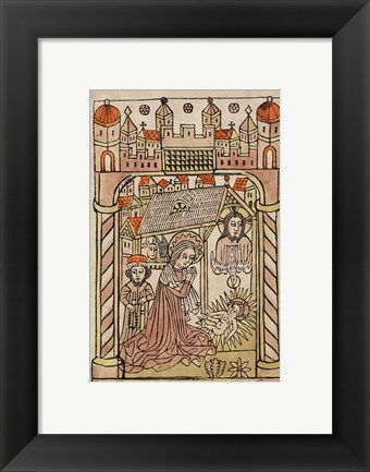 Framed Nativity Scene with Depiction of Trinity Print