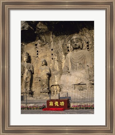 Framed Buddha Statue in a Cave, Longmen Caves, Luoyang, China Vertical Print