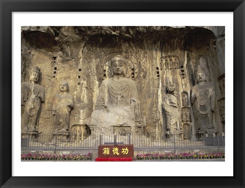 Framed Buddha Statue in a Cave, Longmen Caves, Luoyang, China Print