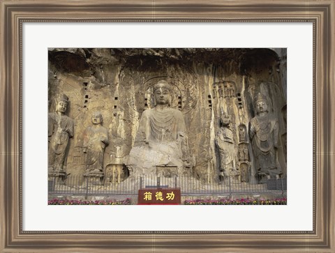 Framed Buddha Statue in a Cave, Longmen Caves, Luoyang, China Print