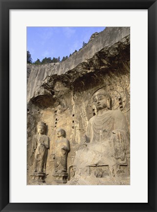 Framed Buddha Statue Carved on a wall, Longmen Caves, Luoyang, China Print