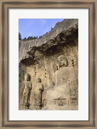 Framed Buddha Statue Carved on a wall, Longmen Caves, Luoyang, China Print