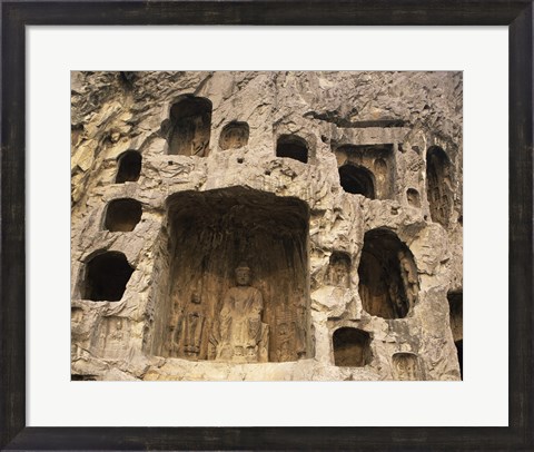 Framed Buddha Statue Carved on a wall, Longmen Caves in China Print