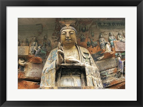 Framed Buddhist Cliff Sculptures, Dazu, China Print