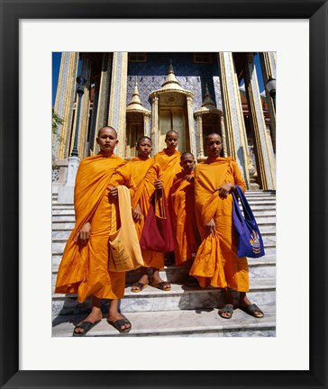 Framed Group of monks, Wat Phra Kaeo Temple of the Emerald Buddha, Bangkok, Thailand Print