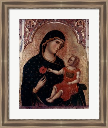 Framed Madonna Holding Rose with Child Print