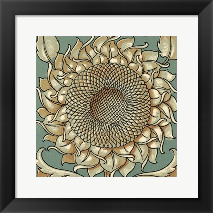 Framed Sunflower Woodblock I Print