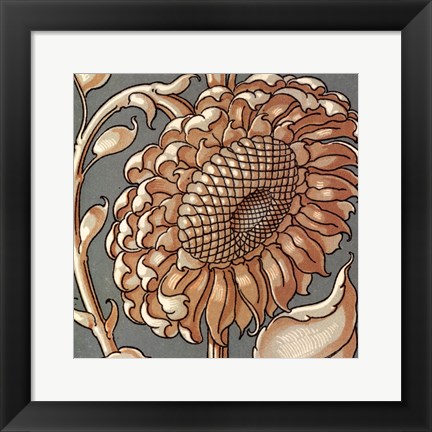 Framed Sunflower Woodblock II Print