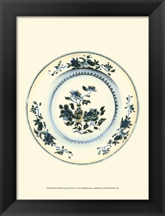 Framed Blue &amp; White Porcelain Plate V Print