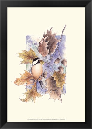 Framed Chickadee and Oak Leaves Print