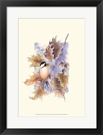 Framed Chickadee and Oak Leaves Print