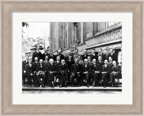 Framed 1927 Solvay Conference on Quantum Mechanics Print