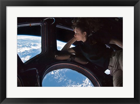 Framed Tracy Caldwell Dyson in the Cupola Observing the Earth during Expedition 24 Print