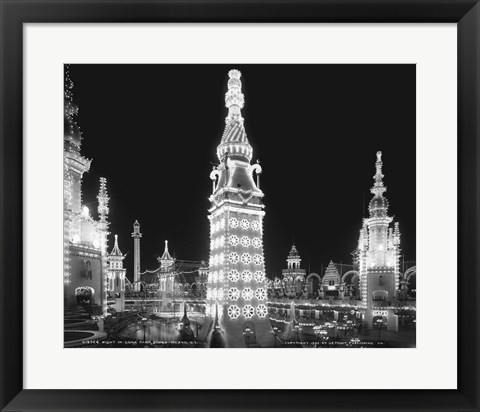 Framed Night in Luna Park, Coney Island, NY Print