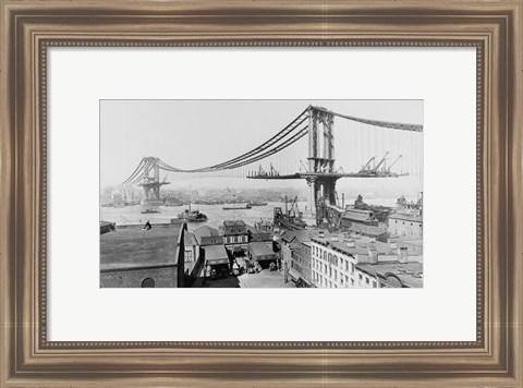 Framed Manhattan Bridge Construction, 1909 far Print