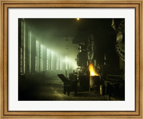 Framed Locomotives Roundhouse Print