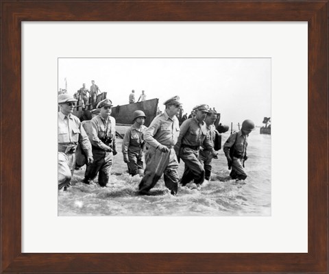 Framed Gen. Douglas MacArthur Wades Ashore During Initial Landings at Leyte, Philippine Islands Print