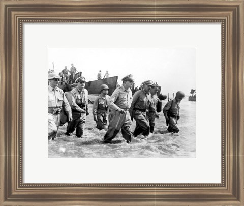 Framed Gen. Douglas MacArthur Wades Ashore During Initial Landings at Leyte, Philippine Islands Print