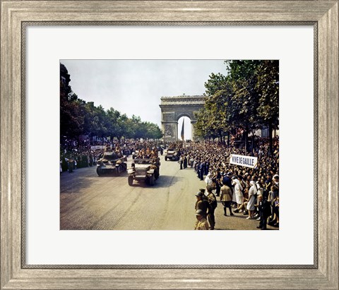 Framed Crowds of French Patriots Line the Champs Elysees Print