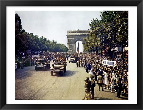 Framed Crowds of French Patriots Line the Champs Elysees Print