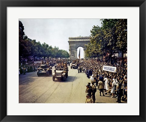 Framed Crowds of French Patriots Line the Champs Elysees Print