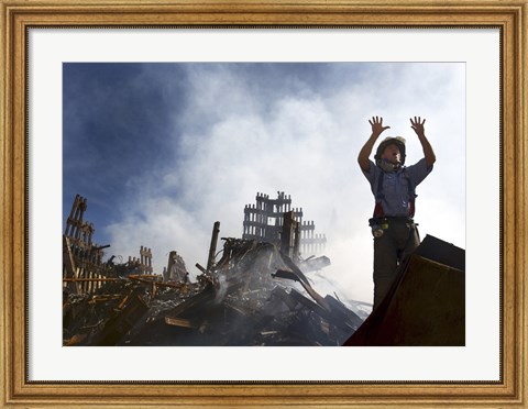 Framed New York City Fireman Calls for 10 More Rescue Workers, World Trade Center Print