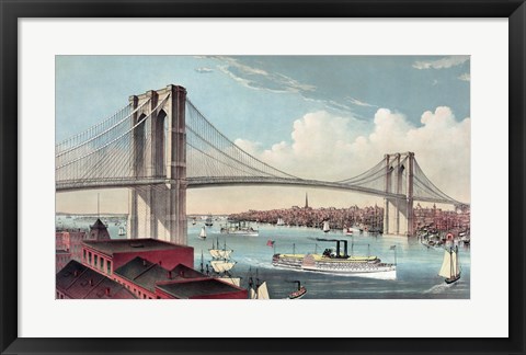 Framed Great East River Suspension Bridge Print