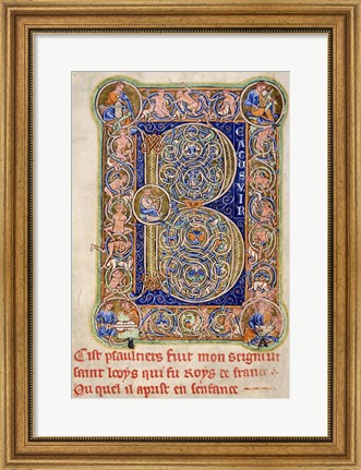 Framed Illuminated Manuscript, Psalter. Inhabited Initial B of Psalm 1 Print