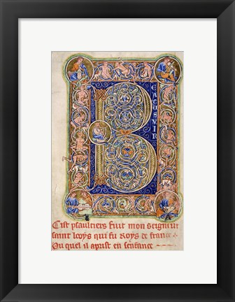 Framed Illuminated Manuscript, Psalter. Inhabited Initial B of Psalm 1 Print