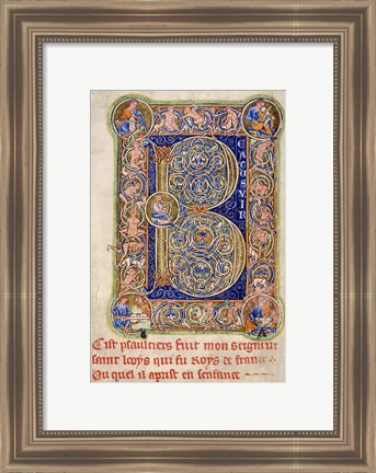 Framed Illuminated Manuscript, Psalter. Inhabited Initial B of Psalm 1 Print