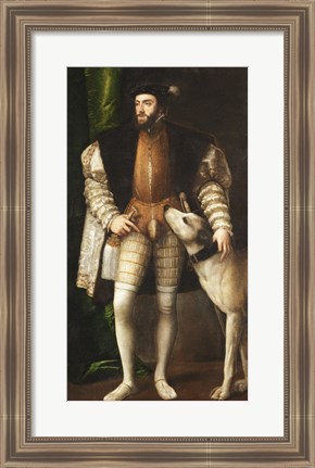 Framed Emperor Carlos V with a Dog Print