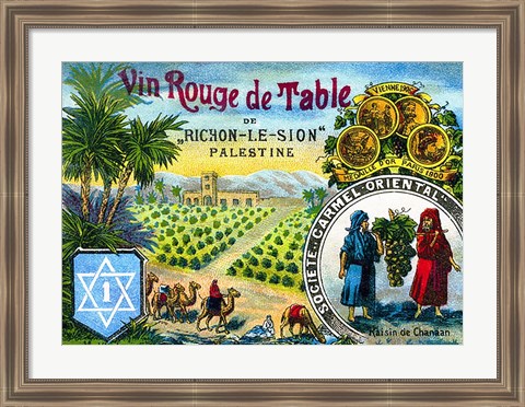 Framed Red table wine from Rishon de Zion Palestine Print