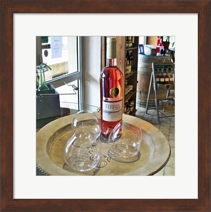 Framed Taster Glass Around a Bottle of Ventoux Rose Print