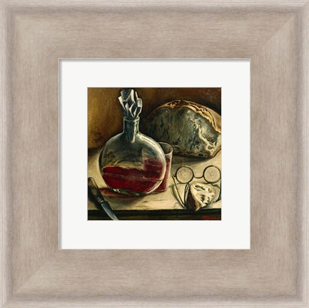 Framed Still Life with Jug of Wine, Bread and Glasses Print