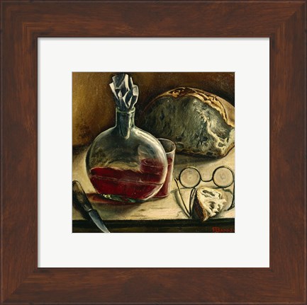 Framed Still Life with Jug of Wine, Bread and Glasses Print