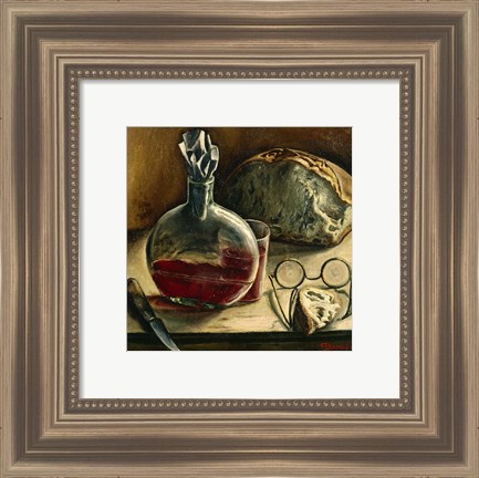Framed Still Life with Jug of Wine, Bread and Glasses Print