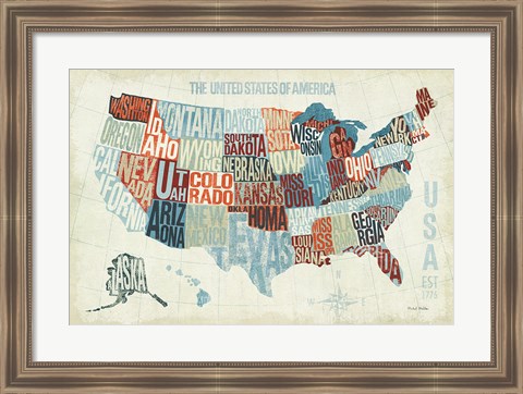 Framed USA Modern Blue Print